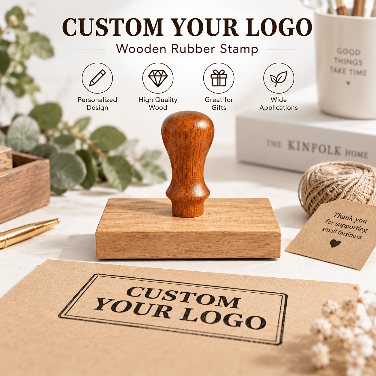 Custom Wooden Stamp with Rectangular Size for Logos